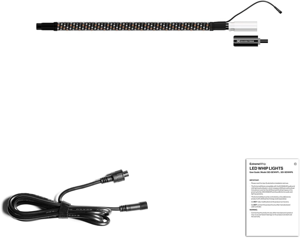SoundExtreme by ECOXGEAR ExtremeWhip 2FT LED Whip and Quick Release Magnetic Whip Mount Waterproof Dirt Proof LEDCast Compatible