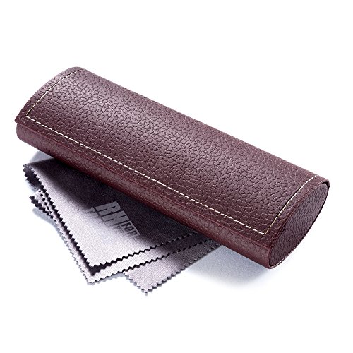 Preisvergleich Produktbild FEFI - Klassisches Hardcase Brillenetui in Leder-Optik mit Magnetverschluss - Inklusive hochwertigem Brillenputztuch / Mikrofasertuch (Braun)