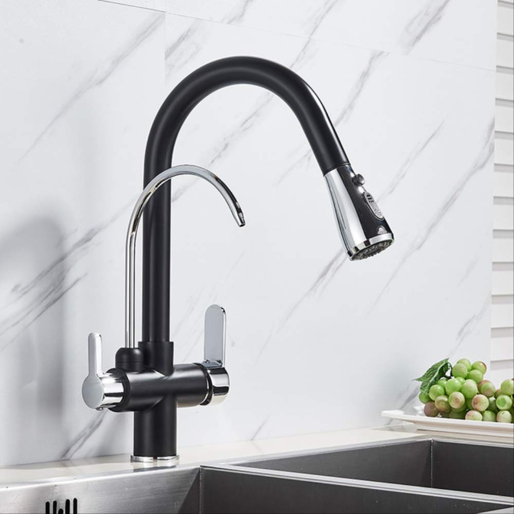 ZYCHSJXA Kitchen Water Filter Faucet faucets Dual Spout Mixer 360 Degree Rotation Purification Feature Taps Black with Chrome A
