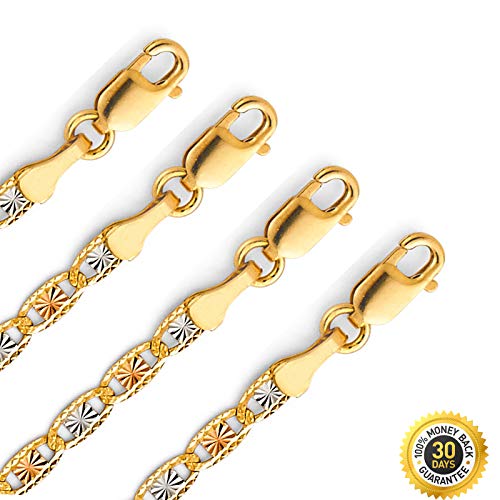 Tgdj 14K Tri Color Gold Solid 2.6Mm Valentino Diamond Cut Chain Necklace With Lobster Claw Clasp (24.0) #TOP1