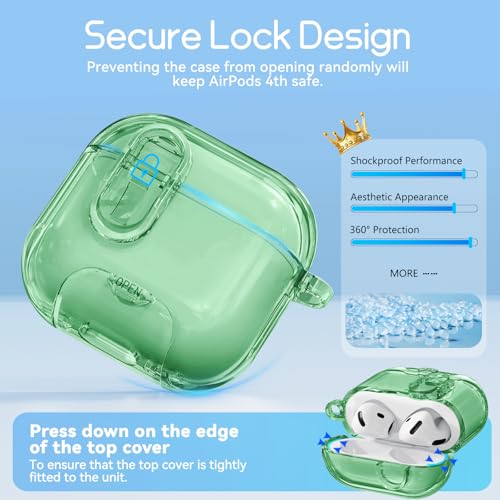 Image of for AirPods 4 Case 2024 with Safety Lock,Pine Green | Clear Case with Phone Stand & Cleaner Kit,Cute Floral Chain for Women Girls,Soft TPU Protective Cover,Shockproof
