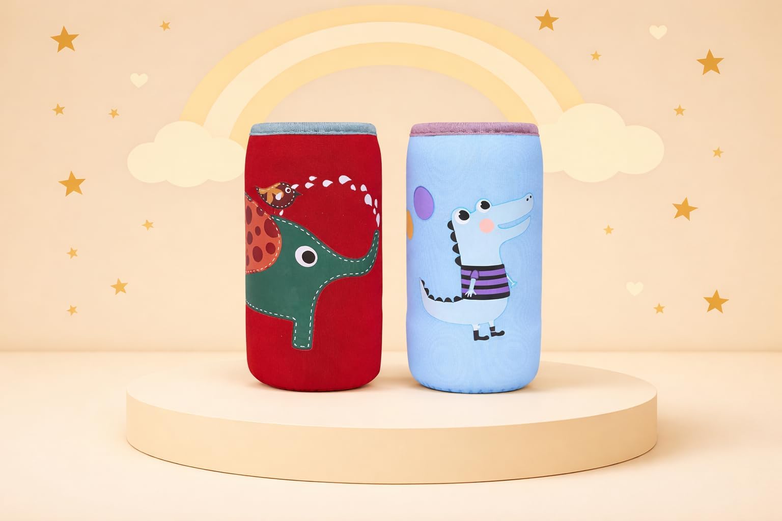 The Cheeky Kidzz Soft Reusable Baby Feeding Bottle Cover Sleeve Animal Printed Suitable for 120ml 150ml 220ml 240ml Slim Neck Milk Feeder Bottles (Pack of 2) (Crocodile-ELEPHNAT)