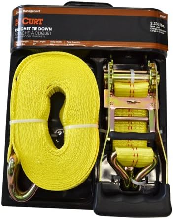 Amazon ラチェットタイダウン 8 2メートル 1本 J字フック イエロー ベルト ストラップ ルーフキャリア ルーフラック Curt製 正規品 メーカー保証付 ルーフボックスアクセサリ 車 バイク