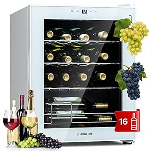 Klarstein Shiraz Weinkühlschrank Freistehend, Kleiner Getränkekühlschrank für Wein, Prosecco & Bier, 1 Zone Weinkühlschrank mit Glastür & Touch-Bedienfeld, Kühlschrank Klein, 5-18°C, 16 Flaschen