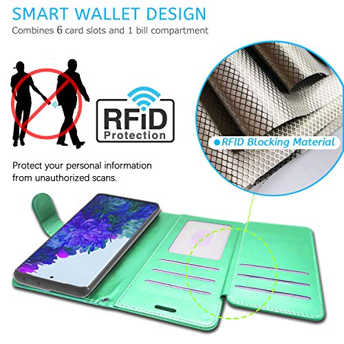 Coveron Wallet Pouch Designed For Samsung Galaxy S21 Ultra 5G Leather Case, Rfid Blocking Flip Folio Stand Phone Cover - Floral Design #TOP4