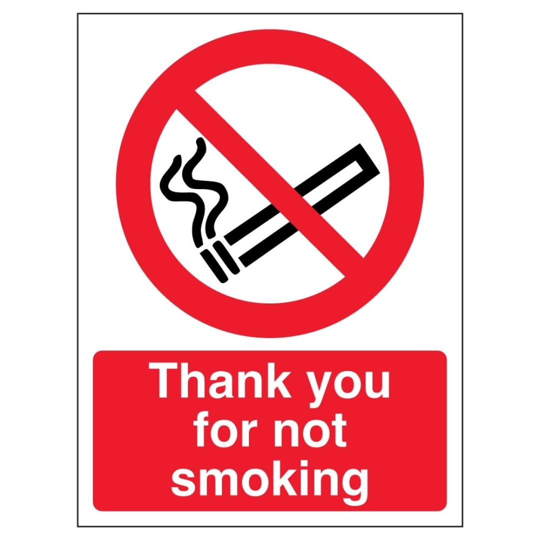 V Safety Thank You For Not Smoking - Portrait 150 x 200 mm - 2mm Super-Tough Rigid Plastic Safety Sign