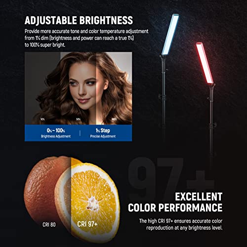 Image of NEEWER RGB Light Wand with 2.4G /APP Control, Upgraded 360 Touchable RGBWW Hue Mixer Photography Handheld LED Video Lighting Stick with 2500K-10000K, CRI /TLCI97+, 18 Scenes, 7.4V /31Wh Battery, BH-30S
