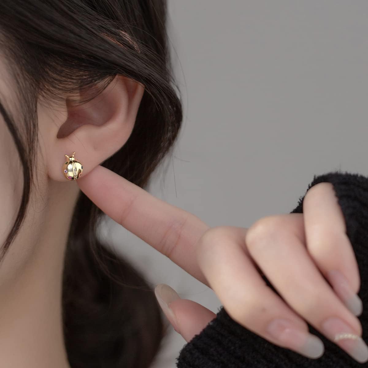 Golden Plated Ladybug Cartilage Tiny Stud Earrings 925 Sterling Silver Cubic Zirconia Crystal Tragus Sleeper Small Studs Earring Cute Jewelry Gifts for Women Hypoallergenic - Image 5