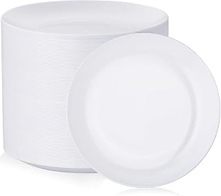 Nervure 100PCS White Plastic Plates - 10.25″ Disposable White Dinner Plates