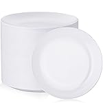 Nervure 100Pcs White Plastic Plates - 10.25inch Disposable White Dinner Plates - Heavy Duty Plastic Plate Ideal for Wedding & Party