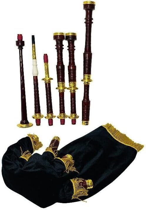 Highland Bagpipe Golden Engraved Mounts Rosewood Made Bagpipe Natural Finish With Free Bag