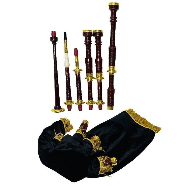 Highland Bagpipe Golden Engraved Mounts Rosewood Made Bagpipe Natural Finish With Free Bag