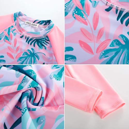 Image of GRACE KARIN Girls Swimsuit Tankini Set Rash Guard Long Sleeve Swimsuit 4 Piece Bathing Suit Swimwear 5-14Y