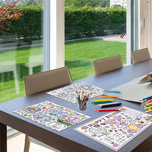 Easter Coloring Tablecloth For Kids, 12 Pcs Easter Paper Placemats, Disposable Easter Bunny Tablecover For Kids Coloring Activity #TOP5