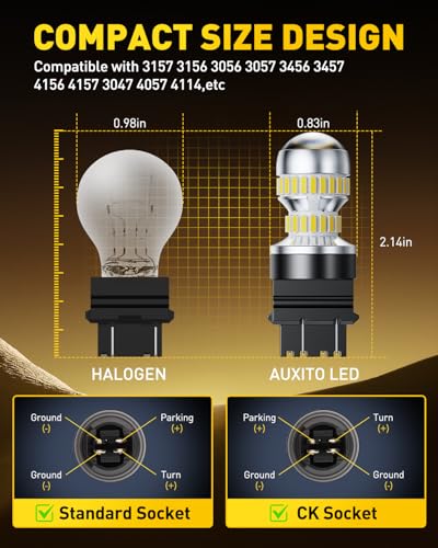 Image of AUXITO 3157 LED Bulb White Reverse Lights, Super Bright 3156 3056 3057 4157 3047 4057 3457 4114 LED Bulb with Projector for Backup Reverse DRL Signal Parking Brake Tail Lights, Pack of 2