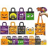 16 Pack Bulk Halloween Non-Woven Bags Trick or Treat Tote Gift Bags 8.6'' x 8.6'' Party Goodie Ba...