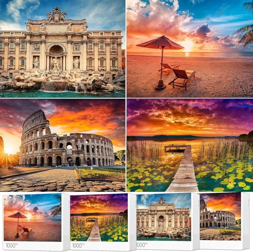Rompecabezas Jigsaw 4 en 1 de 1000 piezas para adultos: Skyline de Boston y Nueva York, flores y suculentas — ideal como decoración, regalo de cumpleaños o entretenimiento en casa miniatura 1