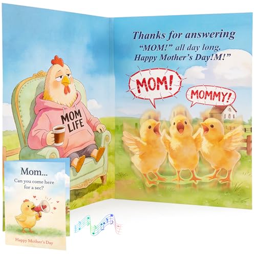 mountova Mothers Day Card with Sound & Motion - Chicken Musical Pop Up Mothers Day Card for Mom, Wife - Animated Mother’s Day Gift from Son, Daughter, Husband - 5.9" x 7.9"