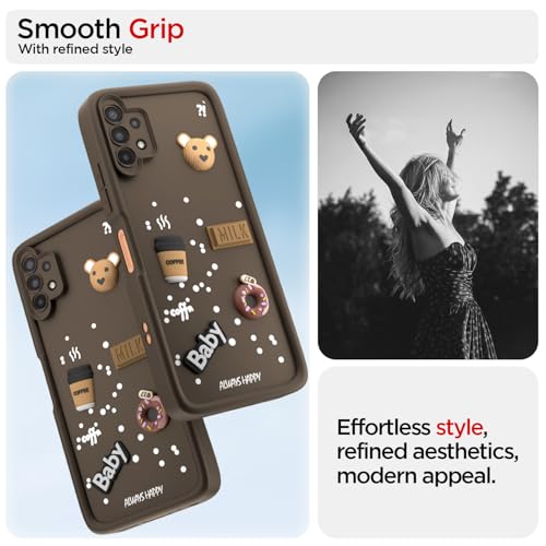 Image of Pikkme Back Cover for Samsung Galaxy A13 4G / A13 5G | Cute Fun Cartoon 3D Bear Silicone Full Body Protection Bumper Cover (Brown)