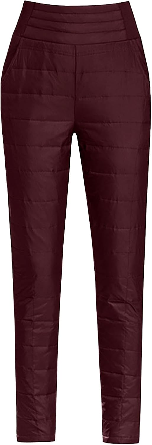 Womens Down Pants Winter Warm Elastic High Waist Quilted Ultralight Puffy Snow Ski Pants Trousers