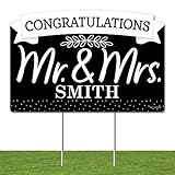 Big Dot of Happiness Personalized Black and White Mr. and Mrs. - Wedding Congratulations Yard Sign Lawn Decorations -Custom Name Party Yardy Sign
