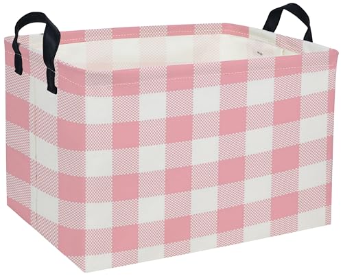 Image of Rectangular Kids Baskets Pink Basket Cute Storage Bins Organizer Box Boys Room Decor for Home.(Pink grid)