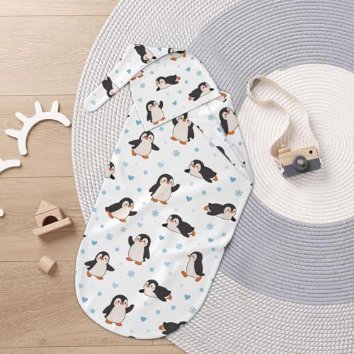 Image of Swaddling Blanket for Baby, Sleeping Sacks, Unisex Baby Stuff with Hat, Penguin