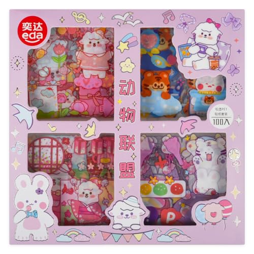 Kawaii Animal Cute Scrapbook Stickers - 100 Sheets CartoonTransparent Stickers for Junk Journal Scrapbooking Collage Planner Album Calendars Notebook DIY Craft Decor