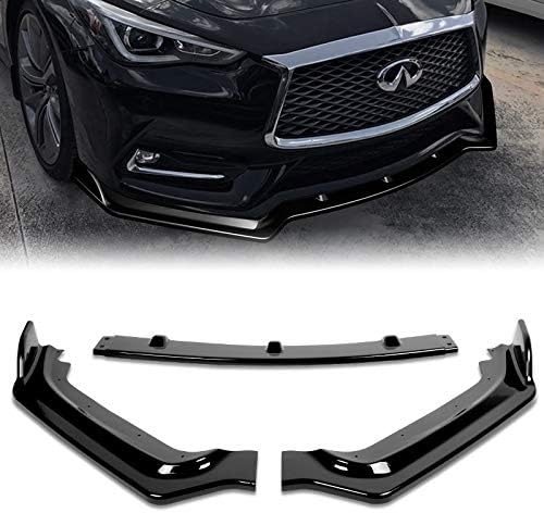 3PCS Front Bumper Lip Compatible with 2017 2018 2019 2020 2021 2022 Infiniti Q60 Coupe + 6PCS Side Skirt Extension Rocker Splitters Diffuser Lip 86" x 4" Universal, Painted Black