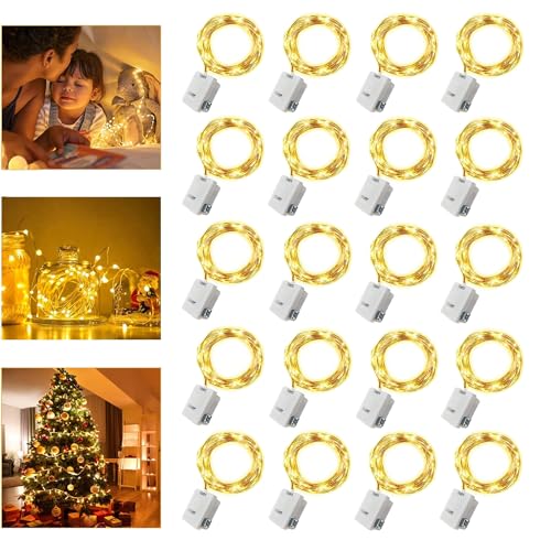 YOUNLEN Lot de 20 Guirlande Lumineuse à piles, 2m 20 LEDs Fée Chaîne Lumières, Guirlande en Cuivre Étanche, pour bouteille, Mariage, Fête, Noël, Chambre...