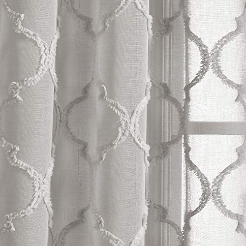 Lush Decor Avon Trellis Grommet Sheer Window Curtain Panels Pair 38" W x 95" L Gray - Sheer Curtains for Living Room - Modern Farmhouse Bedroom Curtains by Lush Decor - Image 3