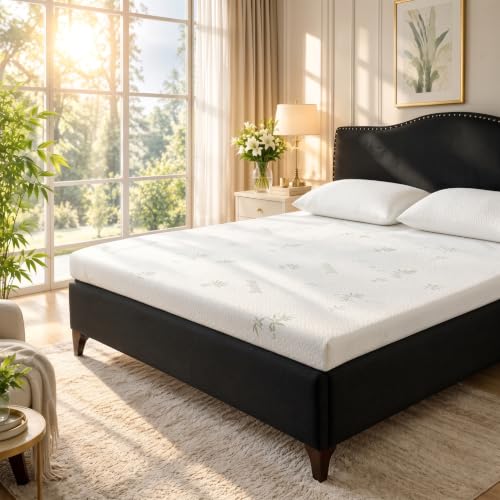 Image of MoonStar London Memory Foam Mattress Topper Double, 5CM Deep Cooling Gel Foam, Bamboo Cover, Pressure Relief, Hypoallergenic, Removable Washable Zip Cover, 135 x 190CM
