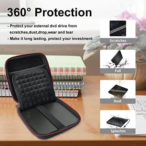 Hesplus Usb Cd Dvd Writer Blu-Ray & External Hard Drive Storage Case Travel Bag For Apple Usb Superdrive, Samsung Se-208Gb Se-218Cb Lg Gp65Nb60 Gp60Nb50 Dell Asus External Dvd Drives #TOP3