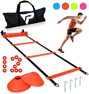 Pro Agility Ladder and Cones - 15 ft Fixed-Rung Speed Ladder with 12