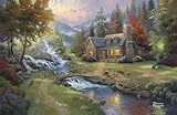 MINI MASTERS ART Thomas Kinkade Mountain Paradise Miniature Art Print with Frame, Easel & Metal Canopy LED Light, 4.75'x 5.5' Digitally Printed Artwork for Living Room, Bedroom or Office Décor