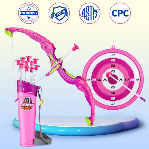 Own1one Bow and Arrow Set for Kids, 2 in 1 LED Light Up Archery Set Includes 1 Bow, 10 Suction Cup Arrows & 1 Quivers, Indoor Outdoor Toys Gifts for Girls Ages 4 5 6 7 8 Years Old (Pink) - Image 8