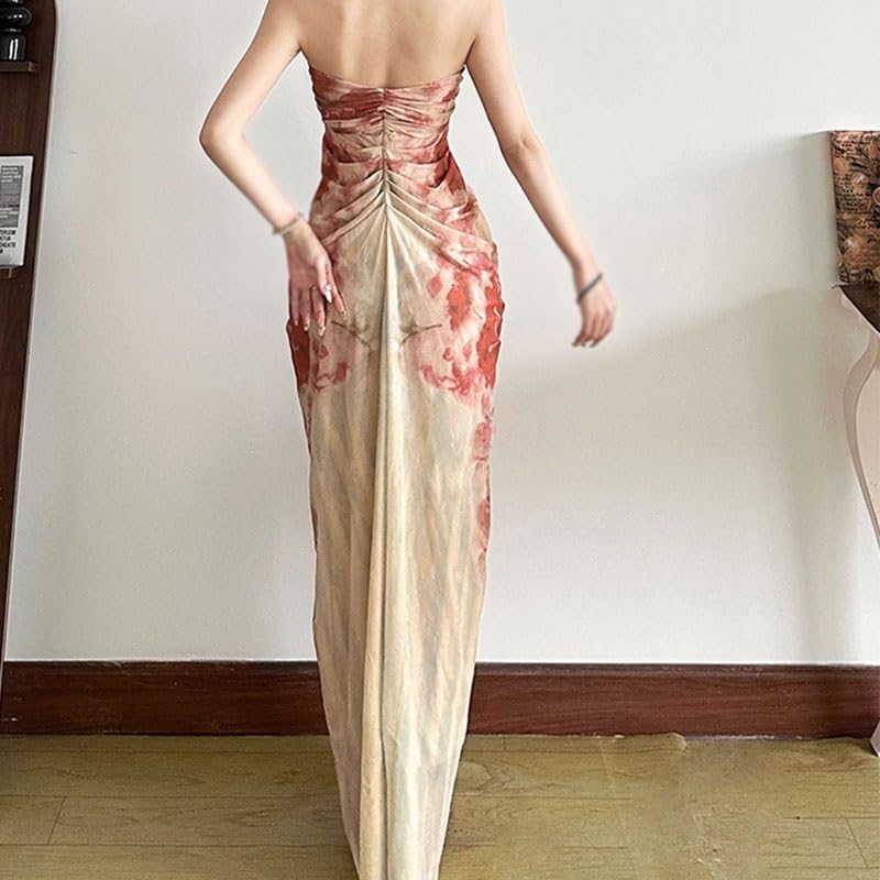 JSEIAJB French Slim fit Short Collar Tube top Long Skirt Fashion Polyester Sleeveless Dress Outdoor high Waist All-Match Dress(Large)