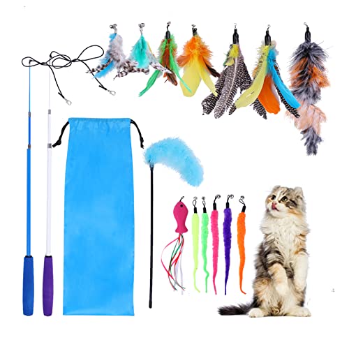 GOHHME Katzenangel Spielzeug - 18-teilig Mit Federn & Glöckchen | Verstellbar Von 38-97cm