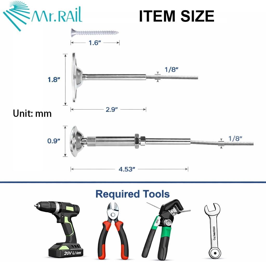 MR.RAIL 1/8" Cable Railing Hardware: 10-Pairs 316L Stainless Steel Connector Tensioner Kit for Wood and Metal Post, Corrosion & Heat Resistant - for Stair Balcony Deck MR-08