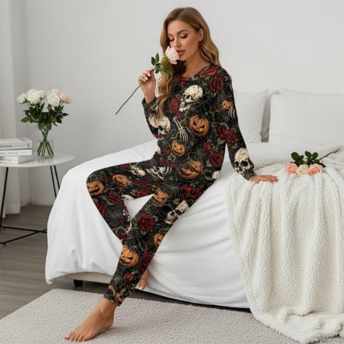 Image of Women's 2 Piece Printed Pajama Set Long Sleeve Sleepwear Set with Long Pants Casual Lounge Sets with Pocket