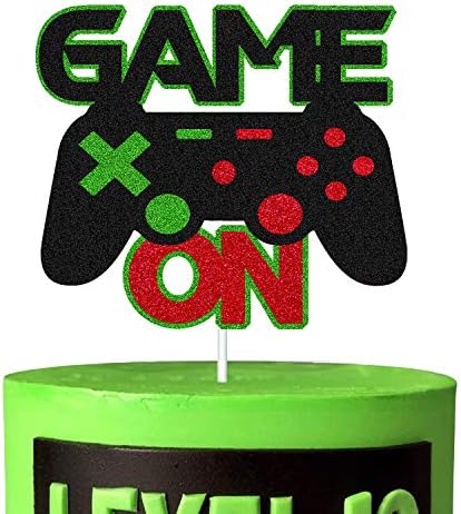 Game On Cake Decorations Video Game Cake Topper for Gamer Play Gaming Theme Kids Boy Girl Man Women Happy Birthday Party Supplies