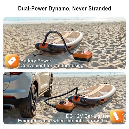 Mojimdo Elektrische SUP Pumpe 20 PSI, Kabellos Wiederaufladbar, 5 Modi & Custom Modus, Kompakt mit Trageschlaufe, Auto-Off & PSI/Pa Umschaltung, Luftpumpe für Kajaks, Zelte & Luftmatratzen 5