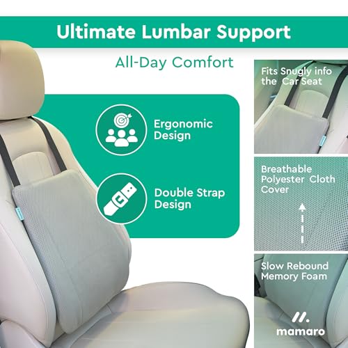 Image of Car Seat Back Cushion with Memory Foam Lumbar Support, Ergonomic Pillow for Back Pain Relief & Spine Alignment, Ideal for Long Drives, Daily Commutes & Office Chairs - Fits All Car Seats (Grey)