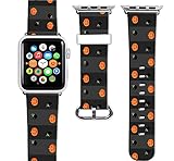 Apple Watch Band Leather 42Mm CCLOT Genuine Leather Strap Replacement For Iwatch 42Mm Gray And Black Halloween Theme