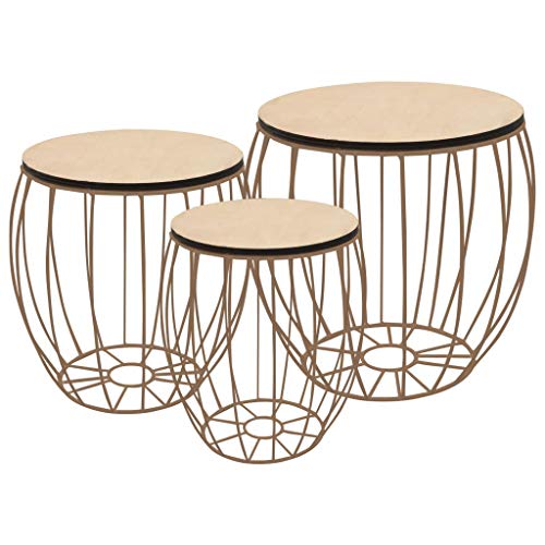 Preisvergleich Produktbild vidaXL 3X Couchtisch Pappelsperrholz Eisen Beistelltisch Satztisch Metallkorb