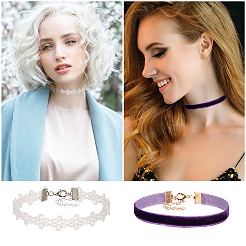 K&Q 60 Pcs Choker Necklace, Classic Stretch Colorful Gothic Collar Tattoo Choker Necklace Andblack Layered Cute Lace Velvet Choker Necklace Set For Girls And Women #TOP2