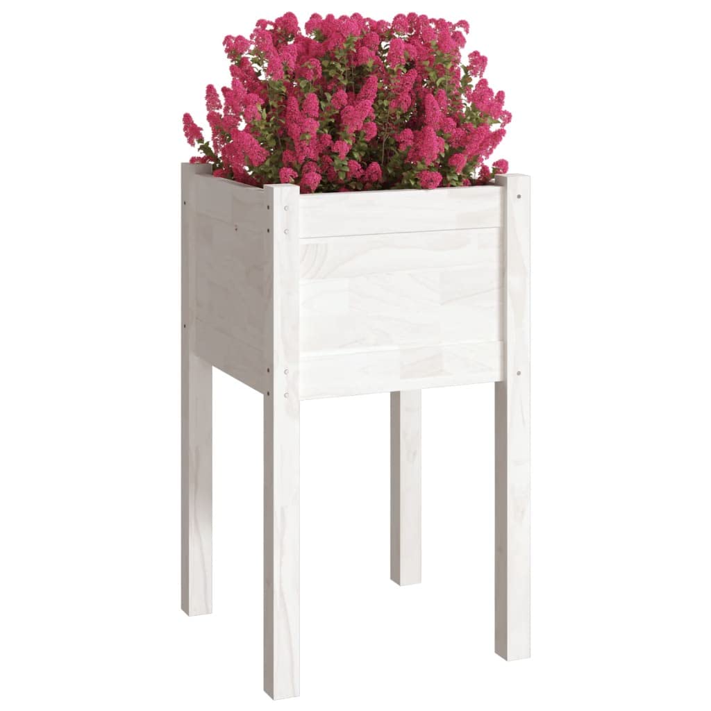 Pflanzkübel Weiß Massivholz Kiefer 40x40x70 cm Hochbeet Garten Kübel mit Drainage für Balkon Terrasse Indoor Outdoor Zimmer Fensterbank Kräuter Blume Topf