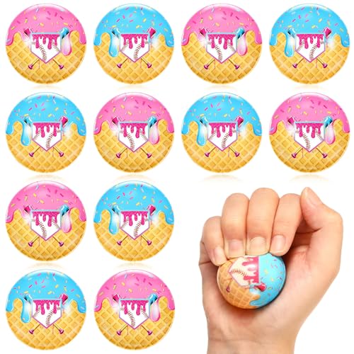 Civaner 24 Pcs Ice Cream Waffles Mini Baseball Stress Balls Party Favors Gift Ice Cream Drip Foam Balls Small Squeeze Anxiety Bulk for Players Coach Birthday Party Supplies (Pink Blue)