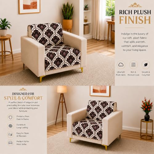 Image of Homerz Premium Printed Quilted Velvet Sofa Slip Cover Protector, Sofa Mat, Exact Size, Antislip Cover (Botanica, 1 Seater, Full)