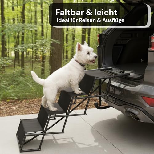 CANISPHERE Hundetreppe Auto Klappbar - Faltbare Einstiegshilfe für Kleine bis Große Hunde - Höhenverstellbare Hunderampe & Hundeleiter Auto - rutschfest & Gelenkschonend - Ideal für PKW & SUV